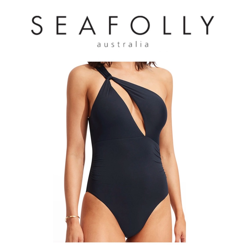 NEW Seafolly Spliced One Shoulder Maillot Cutout One-Piece Swimsuit